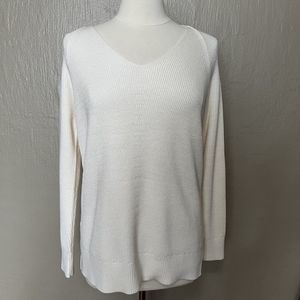 Athleta Womens V Neck Long Sleeve Sweater Size S / P Ivory Cream Merino Blend